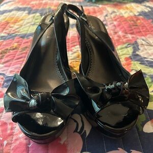 Black Patent Leather Wedges